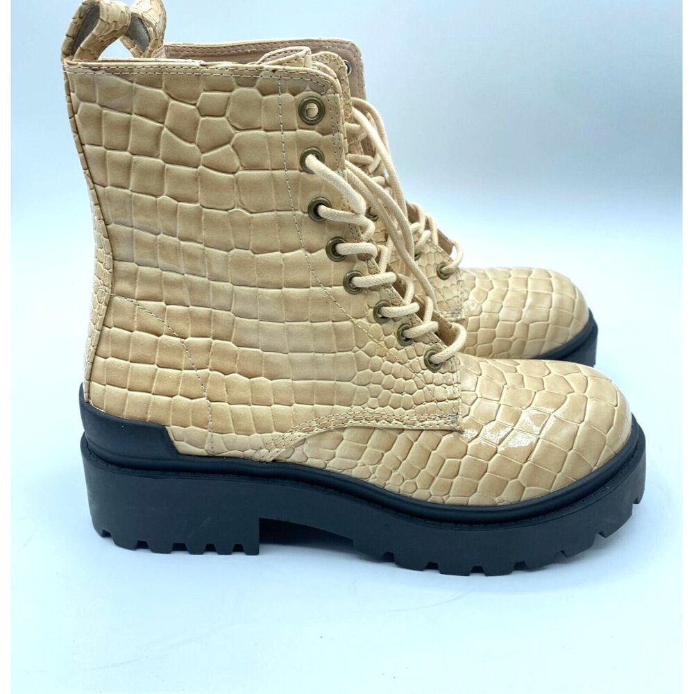 Urban Outfitters Womens Faux Croco Lace Up Platform Boot Sz 8 Beige Zip NWOB - Picture 9 of 12